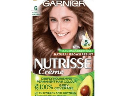 Garnier Nutrisse Permanent Hair Dye - 100% Grey Hair Coverage - Light Brown 6 Fashion