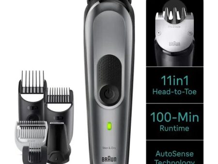 Braun 11-in-1 Style Kit 7 MGK7440 Beard, Body & Hair. With metal blade, 100min Runtime + Pouch, Grey on Sale