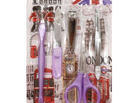 5 Piece Manicure Set Purple - Nail Care Kit with Clippers, Scissors, File, and Tweezers Sale