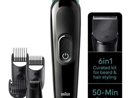 Braun 6-in-1 Style Kit Series 3 MGK3411 Beard & Hair Styling . With 50min runtime, green Cheap