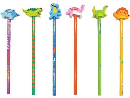 Dinosaurs Pencils & Erasers 6 Pack - Assorted Novelty Stationery Set for Kids  Creative Fun Cheap