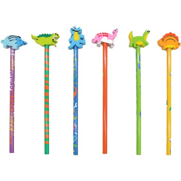 Dinosaurs Pencils & Erasers 6 Pack - Assorted Novelty Stationery Set for Kids  Creative Fun Cheap