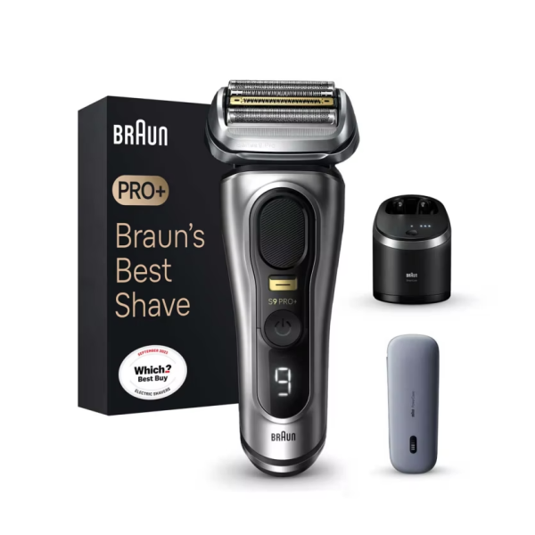 Braun Series 9 Pro+ 9477cc Wet & Dry Shaver with 5-in-1 SmartCare center and PowerCase, silver. Fashion