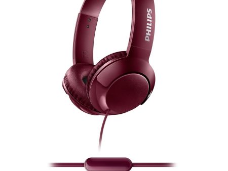 PHILIPS Audio SHL3075RD BASS+ On-Ear Headphones with Mic (Sound Isolation, Flat Folding) - Red,Adjustable Fashion