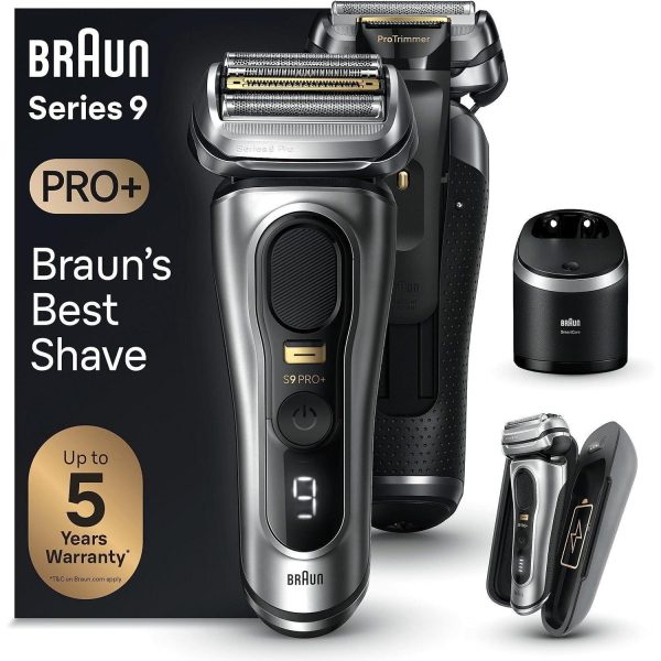 Braun Series 9 Pro+ 9477cc Wet & Dry Shaver with 5-in-1 SmartCare center and PowerCase, silver. Fashion