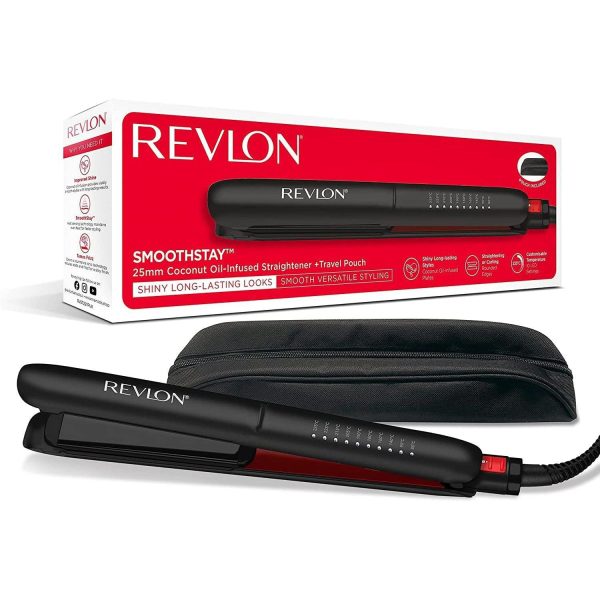 Revlon Smoothstay Coconut Oil-Infused Hair Straightener 25mm Plates Temperature up to 235°C,RVST2211P Online Hot Sale