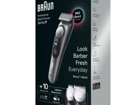 Braun Pro Beard Trimmer 9 BT9420 With ProBlade, ProWheel, Lock, 10 barbering tools, 180min runtime, grey Online now