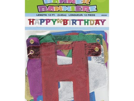 UNIQUE - Glitter Happy Birthday Banner - 4.6 Ft. Online Sale